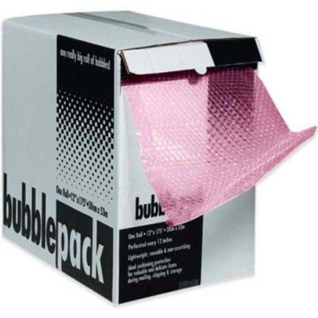 THE PACKAGING WHOLESALERS Perforated Anti Static Bubble Roll W/Dispenser, 24"W x 65'L x 1/2" Thick, Pink CBD1224AS